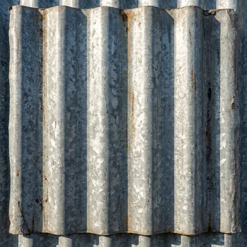 Galvanized Corrugated Metal - Silvery-Gray Color | Rhythmic Geometric Pattern