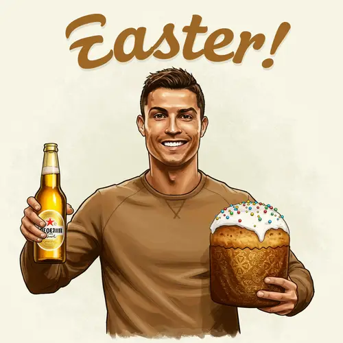 Cristiano Ronaldo Easter Celebration with Beer and Kulich