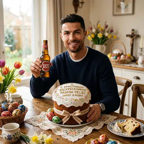 Cristiano Ronaldo Easter Celebration with Beer and Kulich