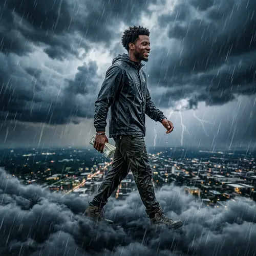 Dude Walking in the Sky with Money