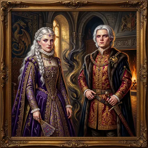 Helaena and Aegon: Renaissance Rivalry in Opulent Attire