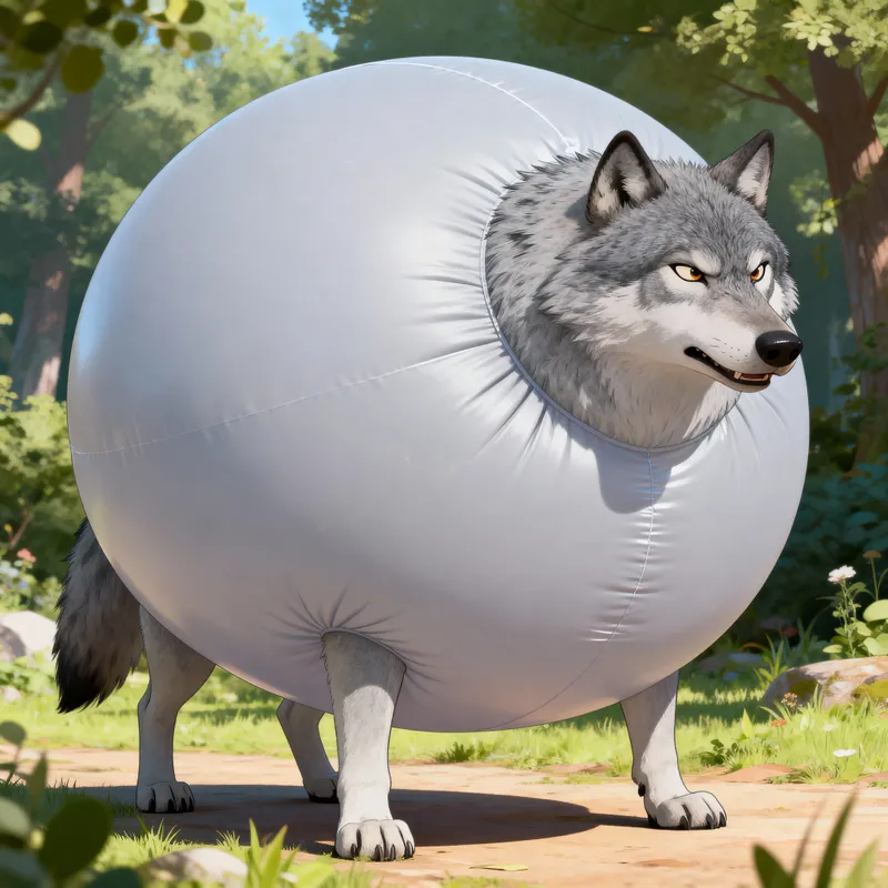 Giant Inflated Grey Wolf - Wildly Comedic Image