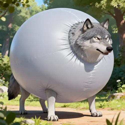 Giant Inflated Grey Wolf - Wildly Comedic Image