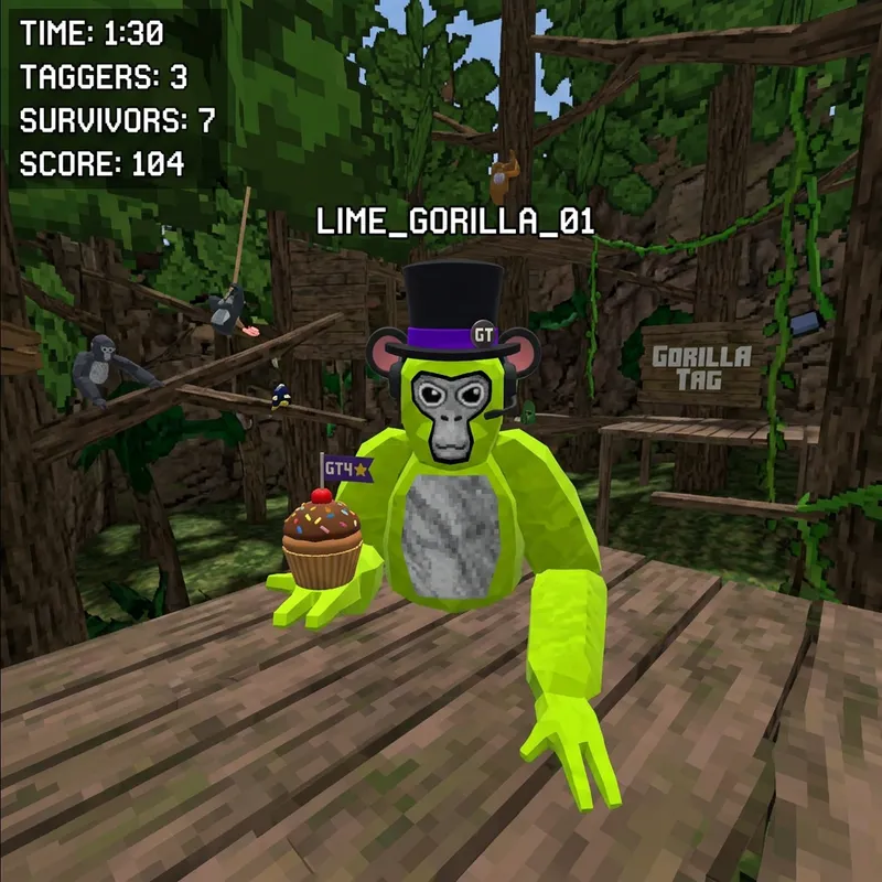 Lime Gorilla in Top Hat - Gorilla Tag VR Fun