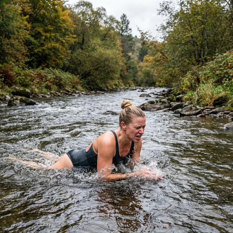 Female Teacher Leading Swim Class Upstream - River Determination