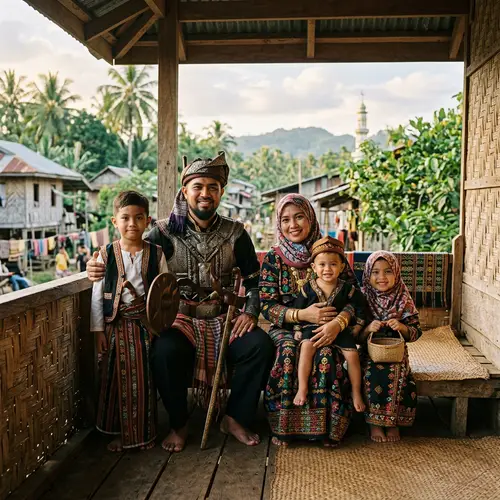 Filipino Muslim Warrior with Family