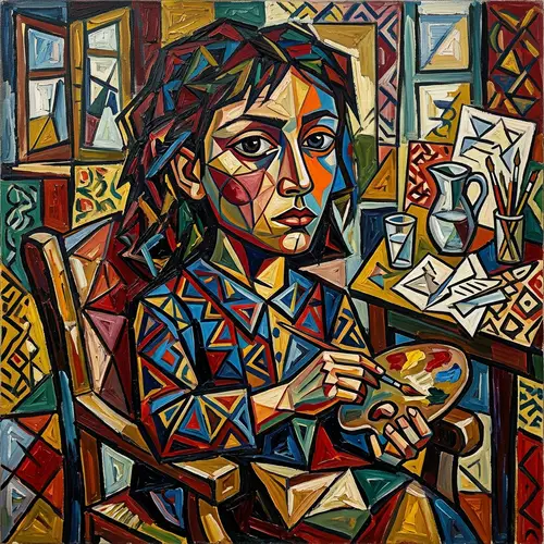 Pablo Picasso Style Self Portrait of a Girl