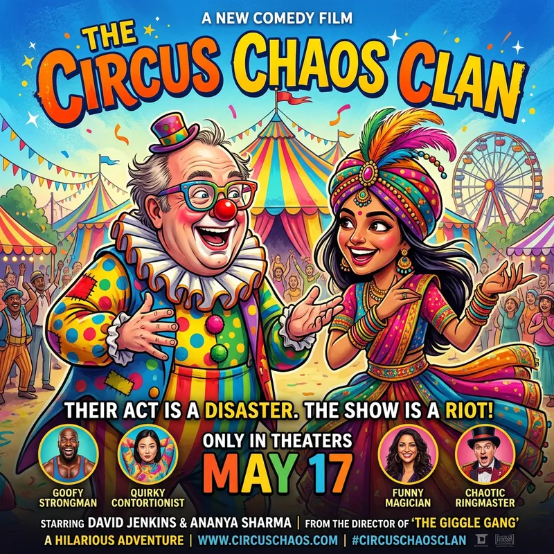 Modern Comedy Poster - Diverse Cast in Circus Theme Modern Comedy Poster - Diverse Cast in Circus Theme