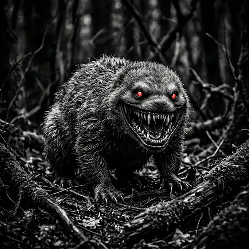 Fierce little round thick creature from the depths of the forest