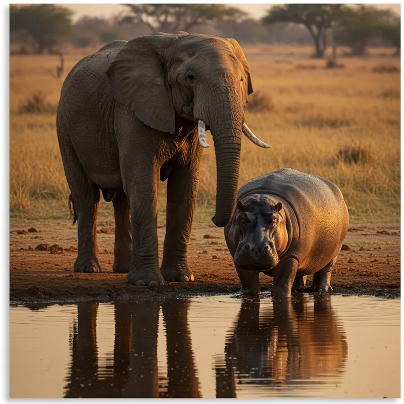 Elephant and Hippo: Nature's Gentle Giants