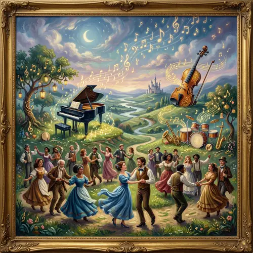 Whimsical Music Wonderland Canvas Illustration