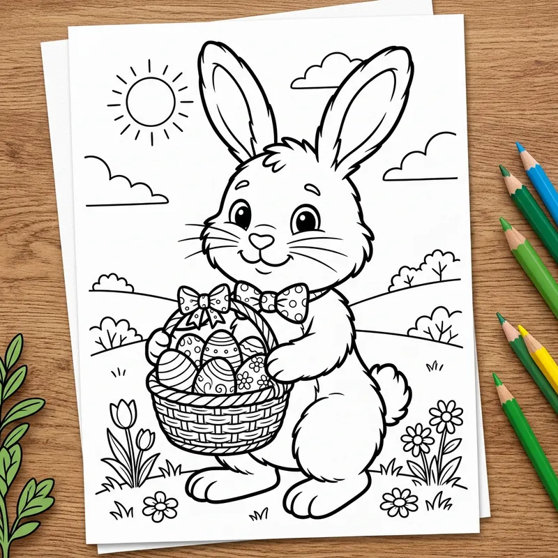Adorable Easter Bunny Coloring Page for Children