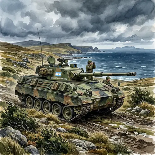 Argentinian TAM Tank in Post-WWII Scene | Malvinas Landscape