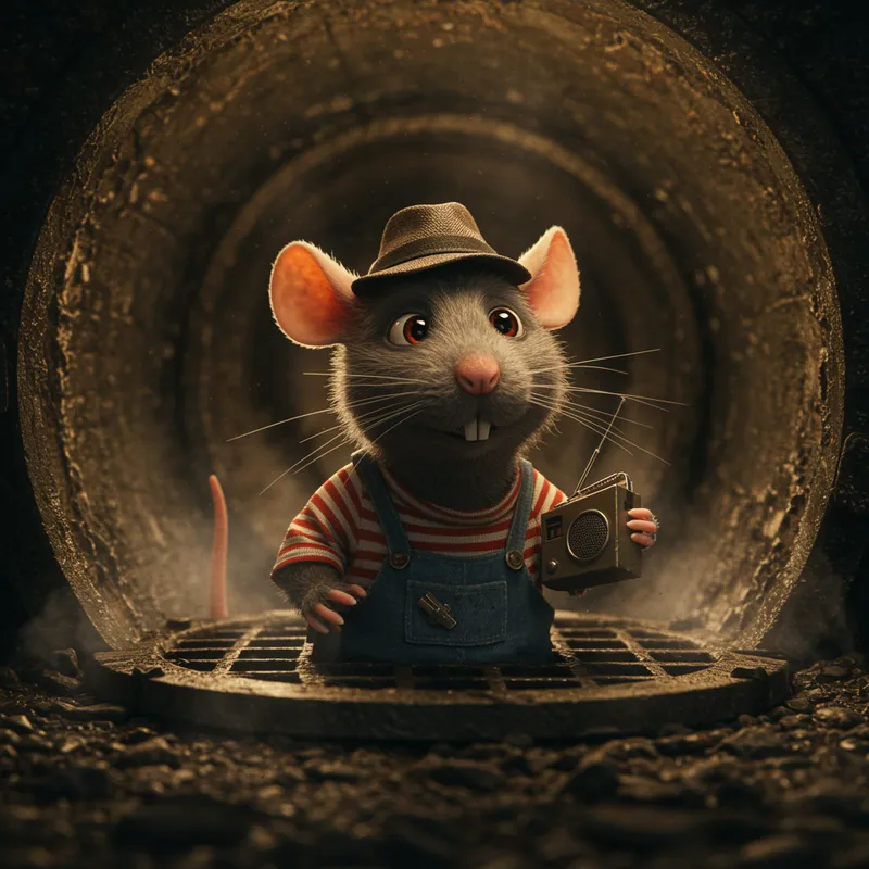 Furry Anthropomorphic Rat Emerging from Storm Drain