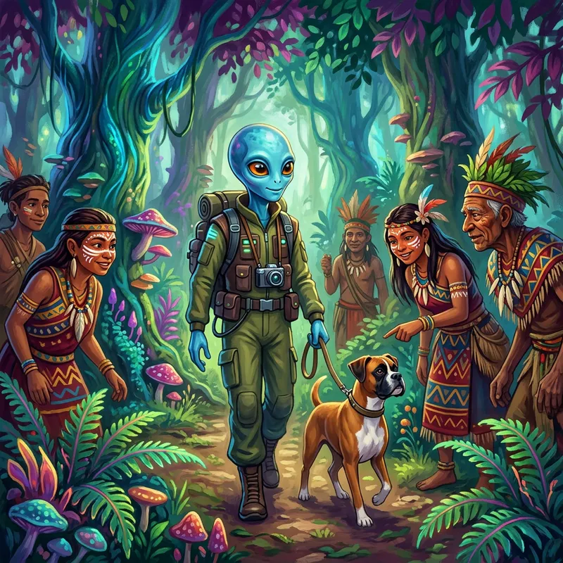 Alien Explorer Adventure in a Lush Forest