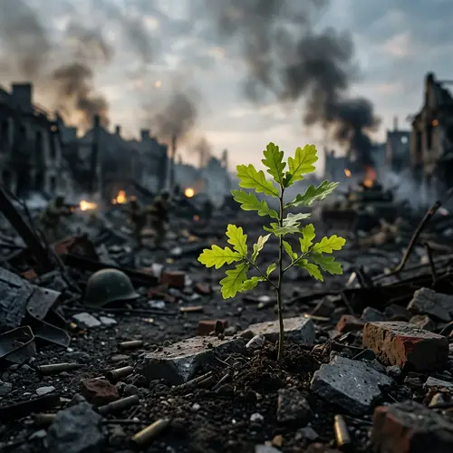 Hope Amidst War: A Sapling's Resilience