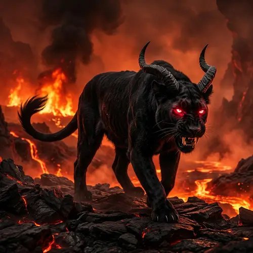 Diabolical Demon Cat Creature in Hellish Environment