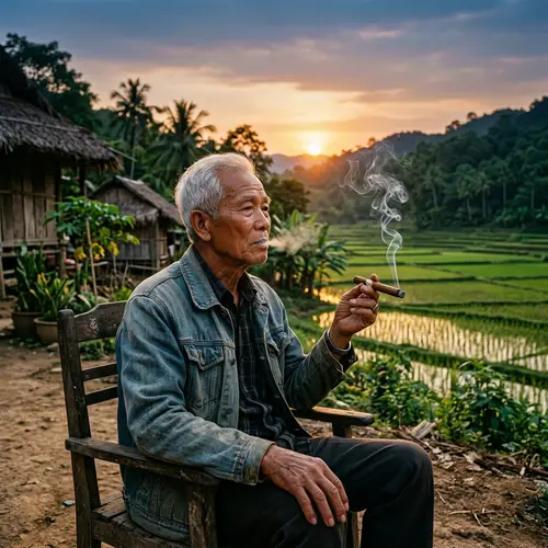 Timeless Smoking Scene in Tropical Vietnam