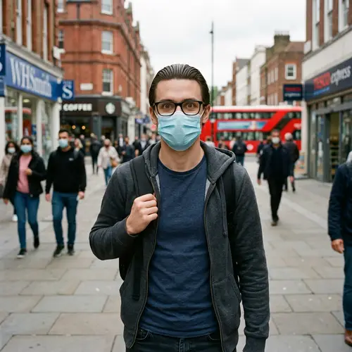 Young Man with Black-Rimmed Glasses and Surgical Mask