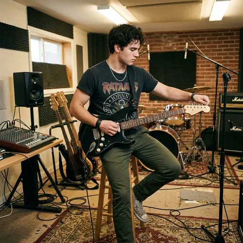 Young Male in Casual Outfit at Music Rehearsal Room
