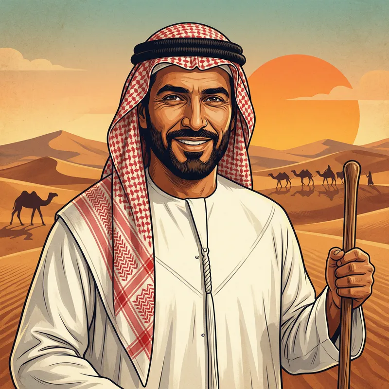 Traditional Gulf Man Portrait Drawing | Desert Landscape Art