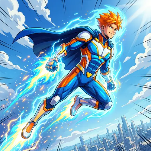 Vibrant Goku Anime Illustration Soaring Through the Sky