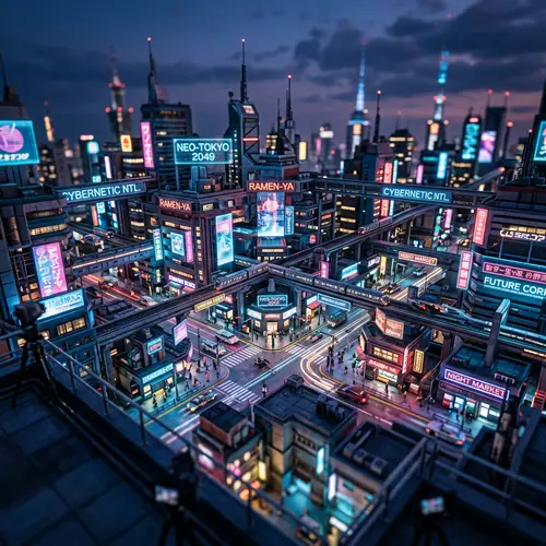 Futuristic Cityscape at Dusk with Cyberpunk Aesthetics