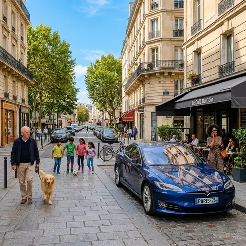 Modern Car Parked on Quiet City Street