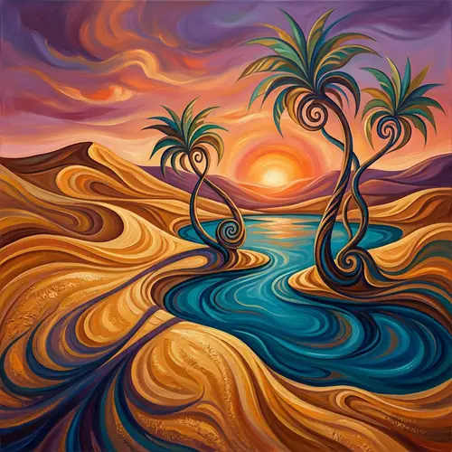 Abstract Desert Oasis Art | Serene Landscape Painting