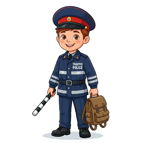 Cartoon Boy in Traffic Officer Uniform