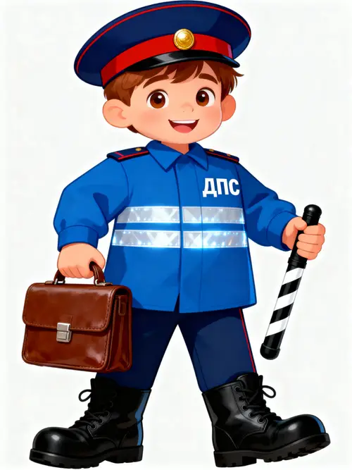 Cartoon Boy in Traffic Officer Uniform