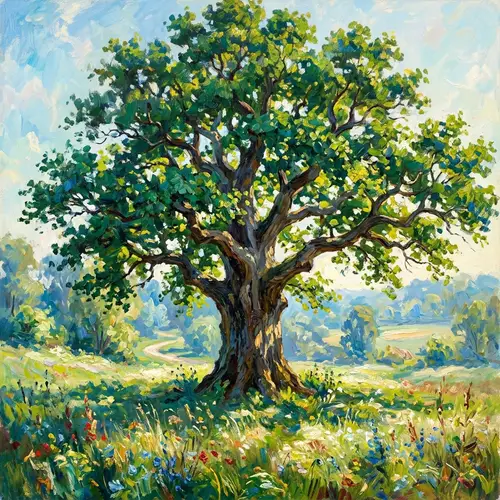 Majestic Oak Tree in Impressionist Style - Nature's Timeless Beauty