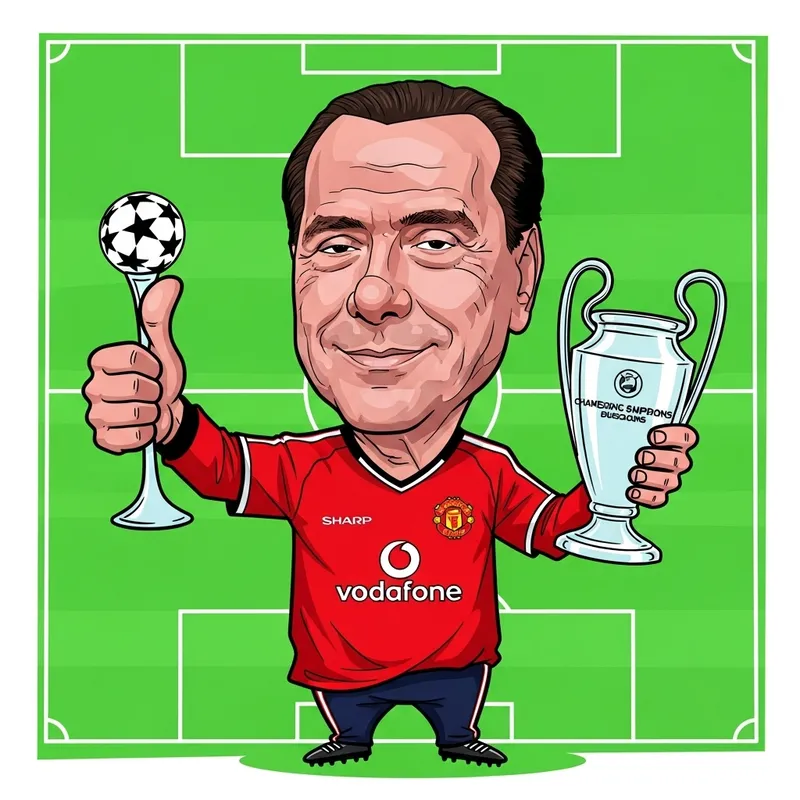 Berlusconi in Manchester United Shirt Cartoon