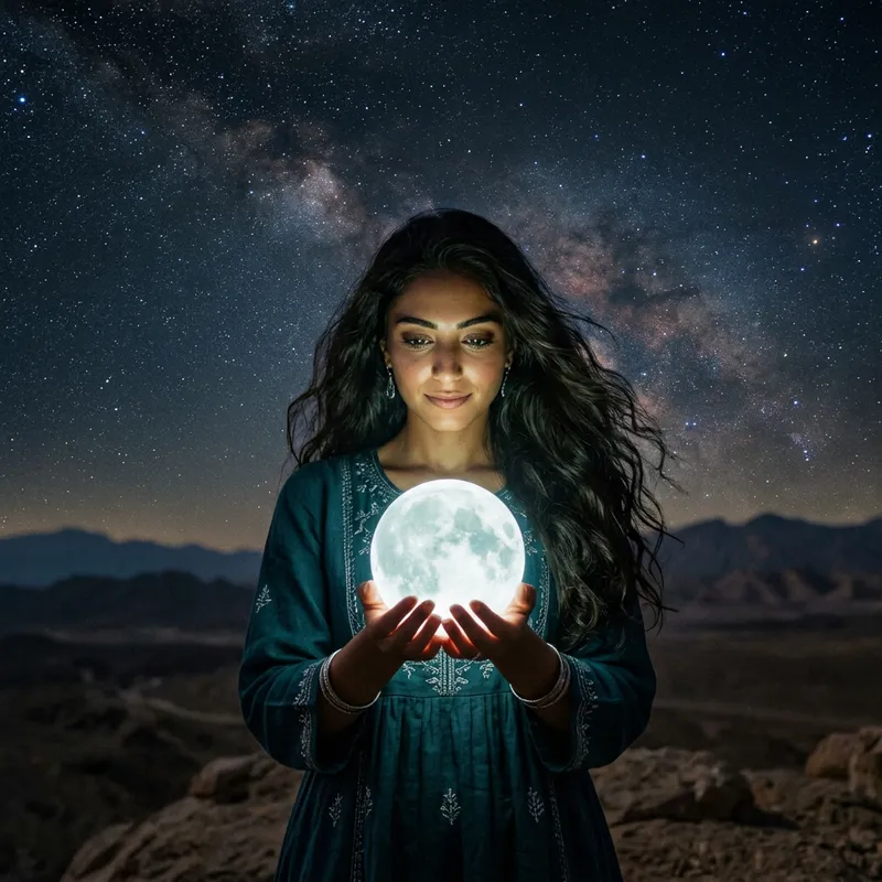 Moon Contemplation: Enchanting Middle-Eastern Woman and the Radiant Moon