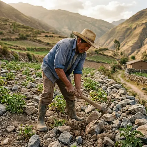 Hispanic Peasant Working in Stone-Field | Agriculture Scene