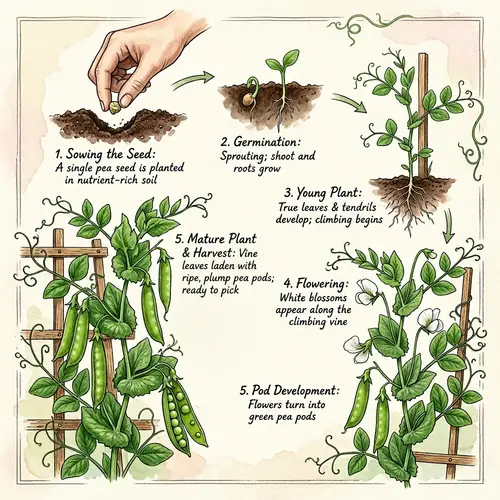 Pea Plant Life Cycle: From Seed to Harvest in Illustrations