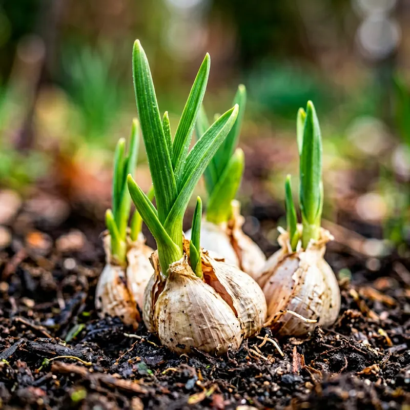 Vibrant Sprouting Garlic: Macro Botanical Photography Vibrant Sprouting Garlic: Macro Botanical Photography