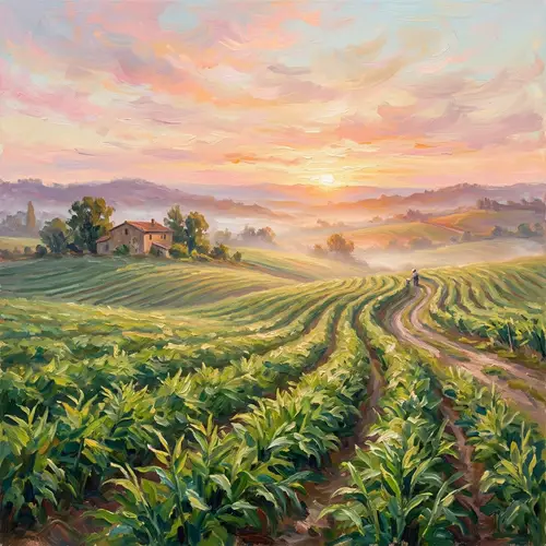 Ginger Fields at Sunrise: Impressionist-Inspired Landscape