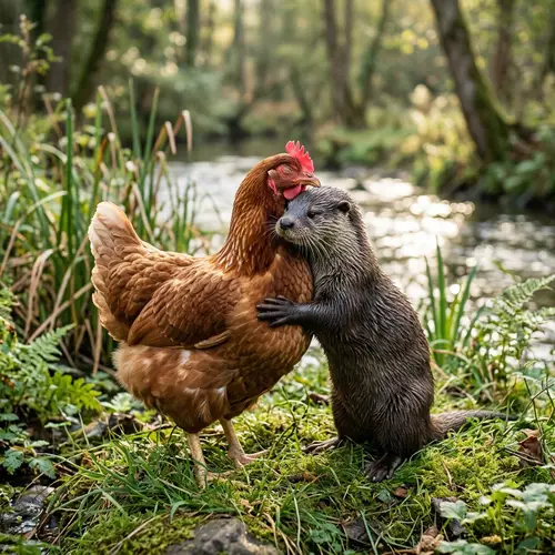 Chicken and Otter Hugging - Heartwarming Wildlife Friendship