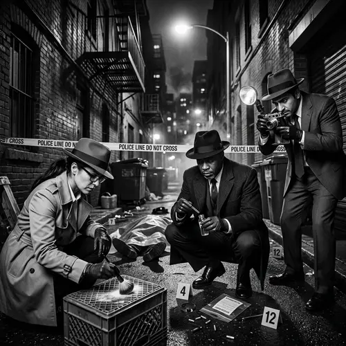 Diverse Forensic Investigators in Intense Crime Scene - Noir Photography Style