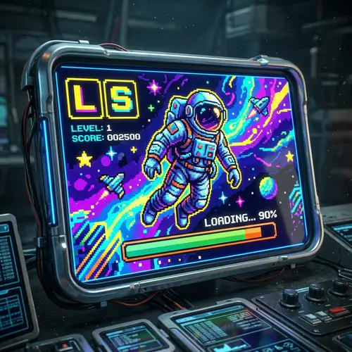 Futuristic Astronaut in Pixel Art Sci-Fi Display
