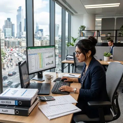 Professional South Asian Female Accountant Working on Computer