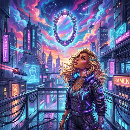 Futuristic Cyberpunk Beauty: Striking Woman in Neon City