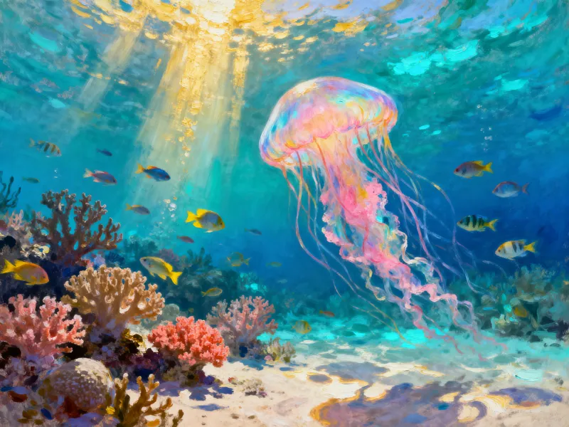 Dreamy Jellyfish in a Vibrant Underwater World