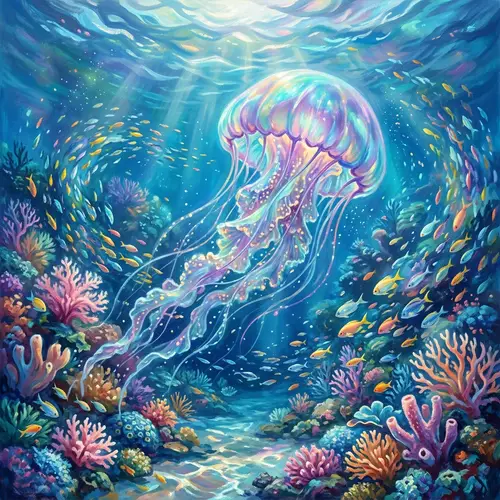 Dreamy Jellyfish in a Vibrant Underwater World