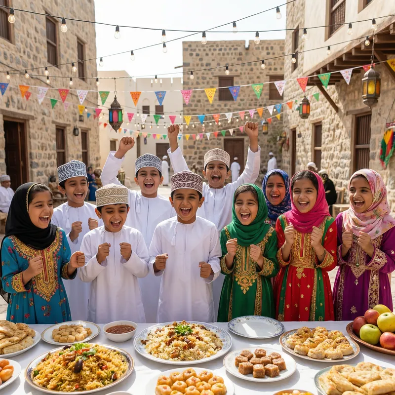 Omani Children in Traditional Clothes Celebrating Eid Al Fitr Omani Children in Traditional Clothes Celebrating Eid Al Fitr