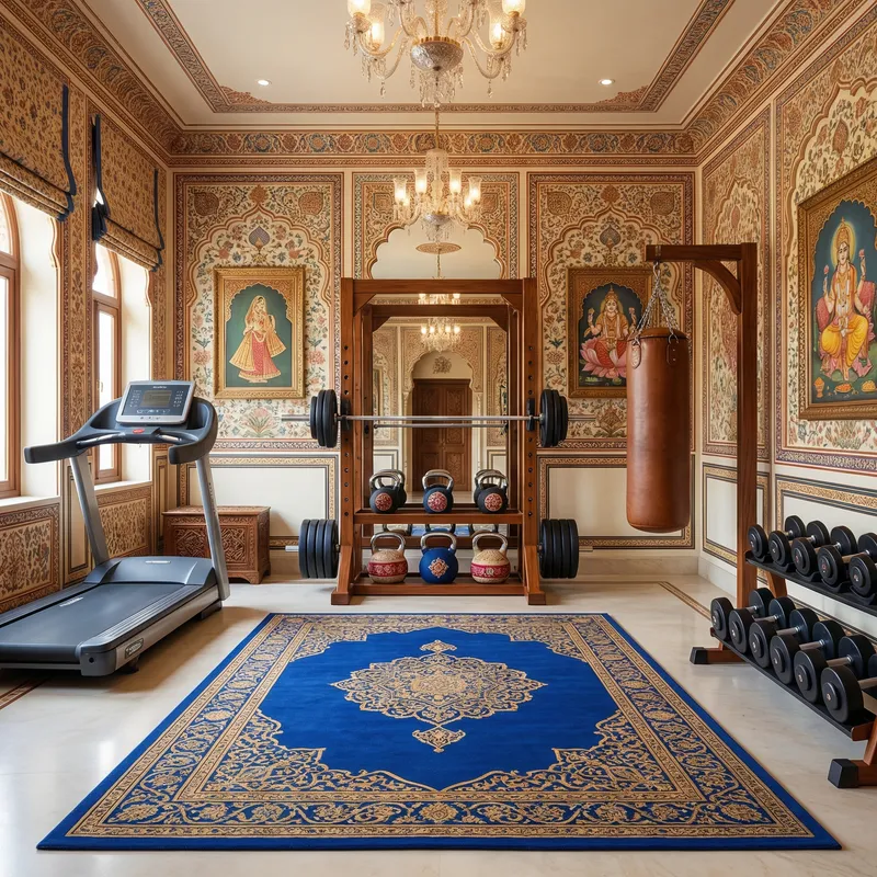 Opulent Home Gym with Indian-Inspired Decor - Fitness Equipment & Accessories