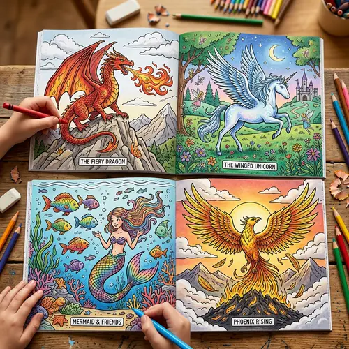 Fantastical Coloring Book for Children - Mythical Creatures Galore