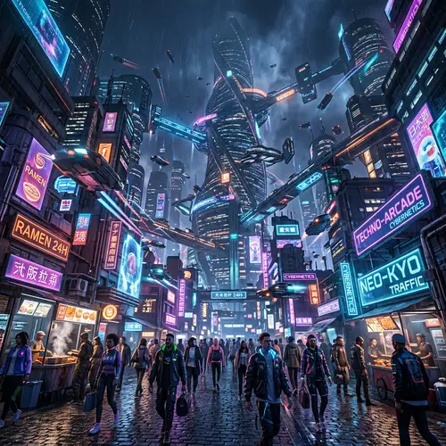 Futuristic Cyberpunk Cityscape: Spiraling Structures & Neon Lights