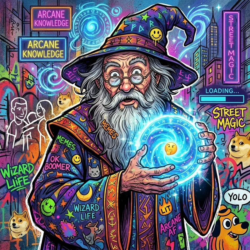 Mesmerizing Wizard with Blue Orb - Pop Art Graffiti Illustration